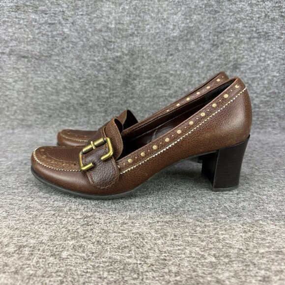 ✅Franco Sarto Vintage Pumps Women's 6M Brown Leather Chunky Heel Slip On Heels - Picture 8 of 10